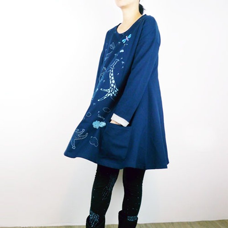 :. Urb [female] bamboo dragonfly / long sleeve dress coat style umbrella pocket money / dark blue - Women's Casual & Functional Jackets - Other Materials Blue