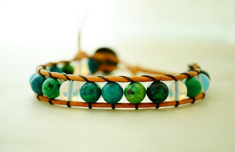 [JanvierMade] ❤ Green Goblin l Bohemian braided leather bracelet l original design hand-made - สร้อยข้อมือ - วัสดุอื่นๆ สีเขียว
