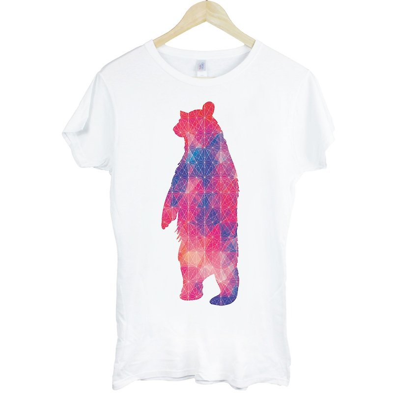 Geometric Bear#2 Girls 半袖 T シャツ-白 幾何学的抽象ベア デザイン アート イラスト - Tシャツ - 紙 ホワイト