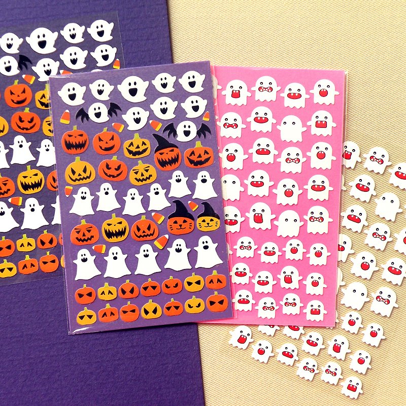 Ghost & Pumpkin Stickers (2 Pieces Set) - Stickers - Waterproof Material Orange
