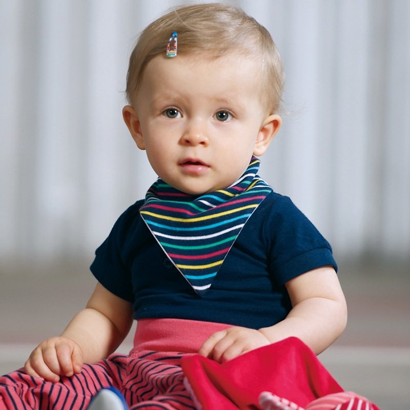 【北歐童裝】瑞典嬰幼兒有機棉圍兜口水領巾彌月禮 彩色條紋 - 口水肩/圍兜 - 棉．麻 藍色