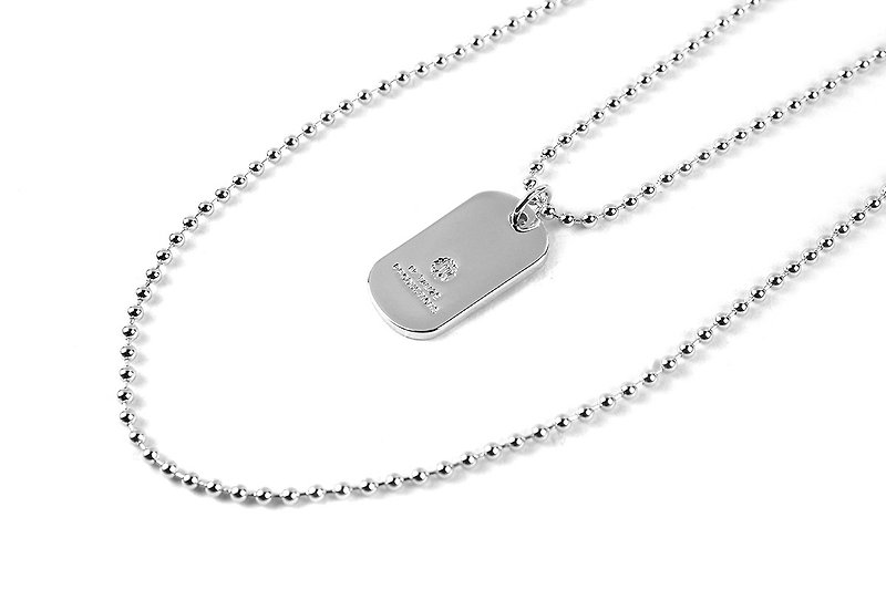 [METALIZE] Logo Dog Tag Necklace thick LOGO military necklace (white gold) - Necklaces - Other Metals 