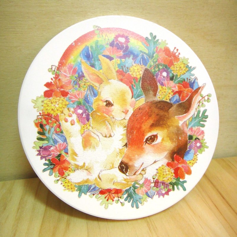 Taiwan Yingge Ceramics water coaster - Rainbow Bunny & deer paragraph - ที่รองแก้ว - วัสดุอื่นๆ หลากหลายสี