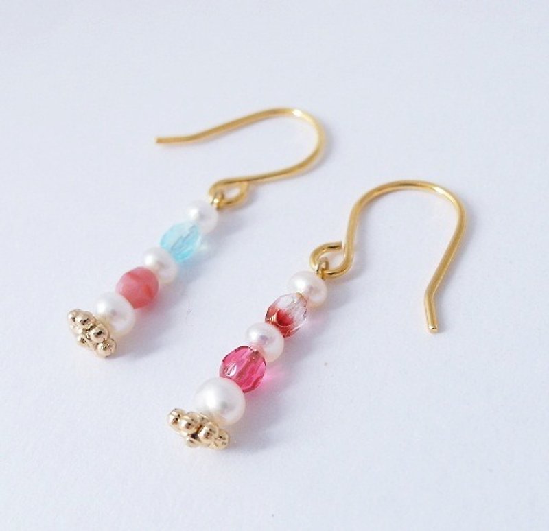 | Touch of moonlight | small skirt small string of two-color multi-gem - Earrings & Clip-ons - Other Materials Multicolor