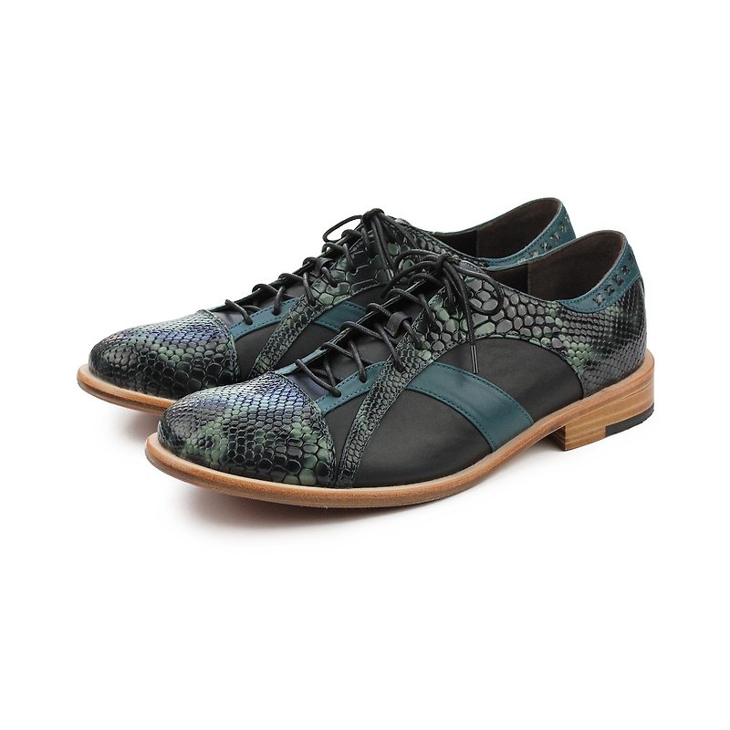 Derby shoes NIGHT WATCH M1143 Snake Green - Men's Leather Shoes - Genuine Leather Multicolor