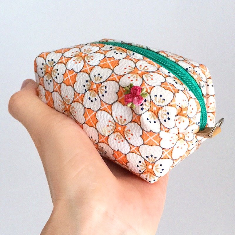 Pouch with Japanese traditional pattern, Kimono (Small)  "Silk" - Toiletry Bags & Pouches - Other Materials Orange