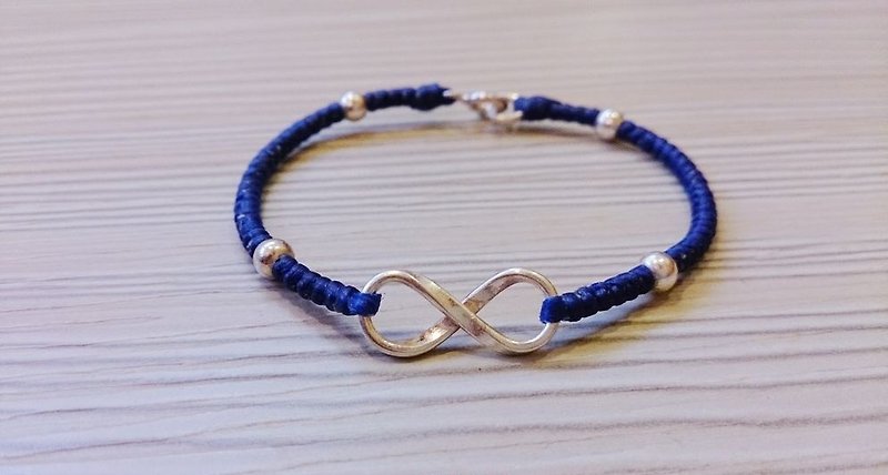 Wax rope bracelet rope bracelet sterling silver bracelets lucky infinity symbol blue section - สร้อยข้อมือ - วัสดุอื่นๆ สีน้ำเงิน