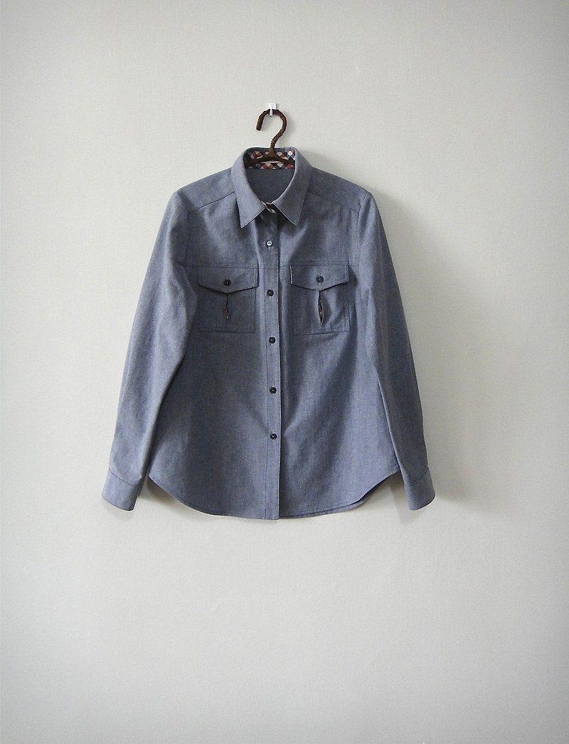 [Addition X Addition_ hand made. Gray-blue just good theory. shirt】 - Women's Shirts - Other Materials Blue