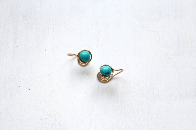 Emerald a |. Natural stone turquoise Phnom Penh ear clip (Peace Stone) - ต่างหู - เครื่องเพชรพลอย สีน้ำเงิน