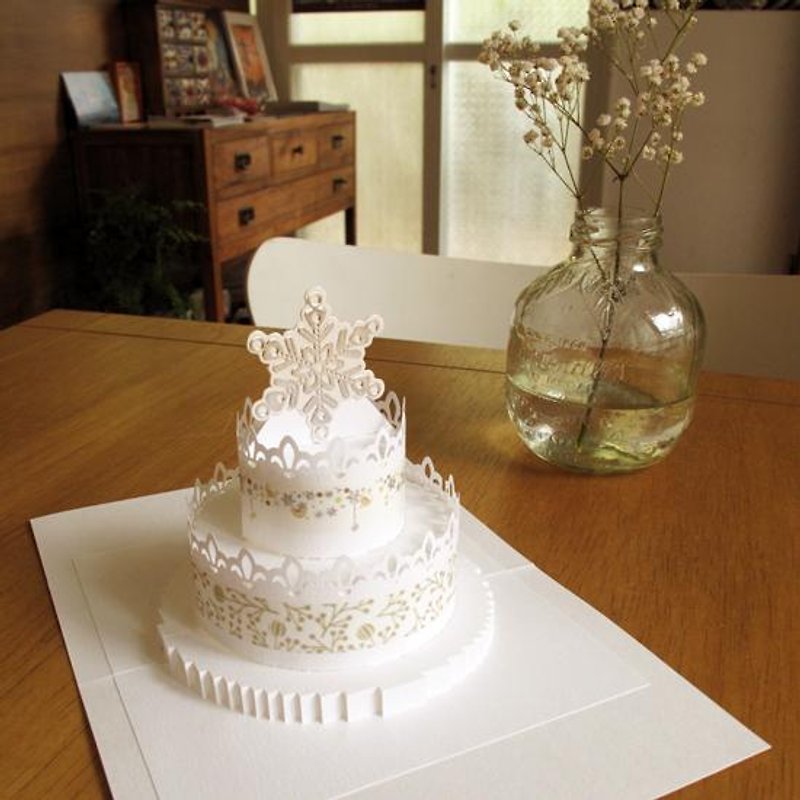 Three-dimensional paper carving cake card - Snow Star wish - limited edition - การ์ด/โปสการ์ด - กระดาษ สีเทา