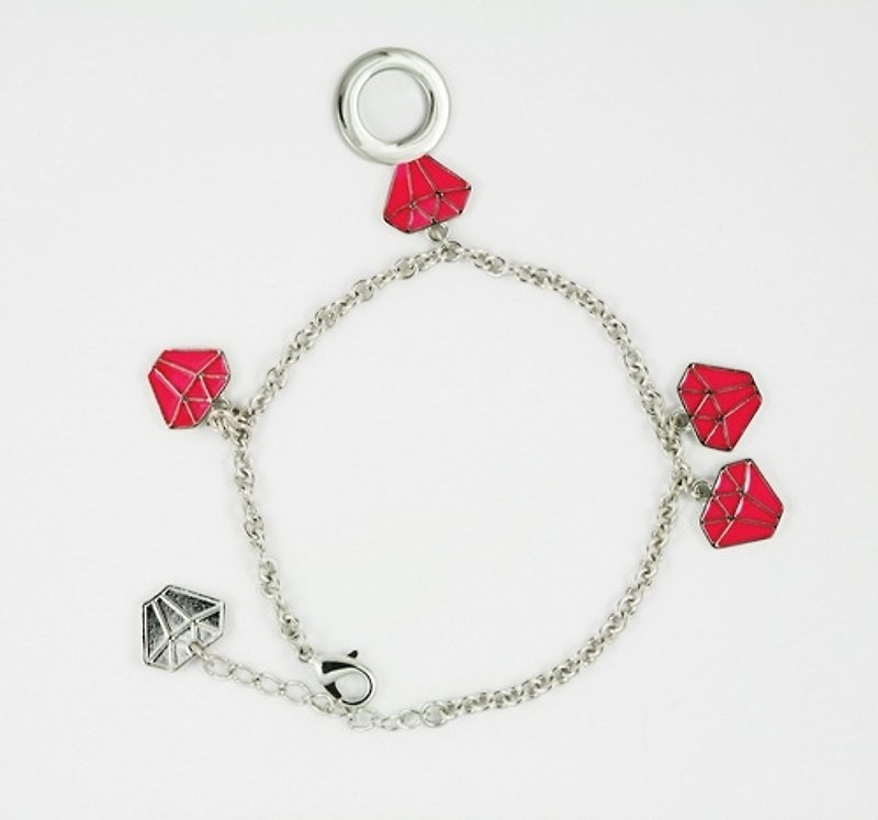 Fairy diamond bracelet - pink diamond (Valentines Day gifts) - yyogurt - สร้อยข้อมือ - โลหะ สีแดง