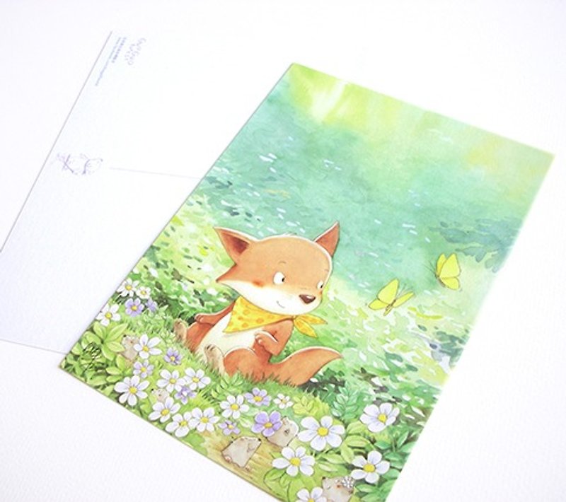 貝果在森林裡散步－春：森林裡的花園〔明信片〕 - 心意卡/卡片 - 紙 綠色