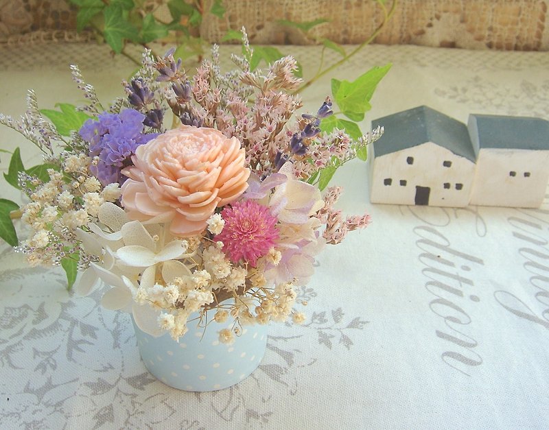 Masako rose lavender cream cake dry flower eternal flower gift - ตกแต่งต้นไม้ - พืช/ดอกไม้ สึชมพู