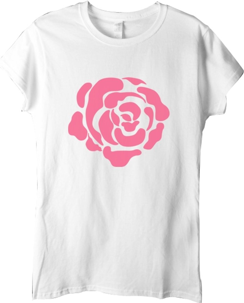 kuroi-T Design T-shirt pink Rose Garden Series - เสื้อยืดผู้หญิง - วัสดุอื่นๆ ขาว