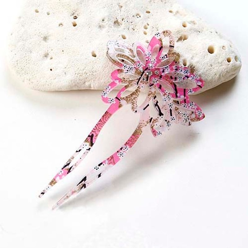 【MITHX】Golden cherry tree, empty flower butterfly, hairpin, hairpin-pink - Hair Accessories - Acrylic Pink