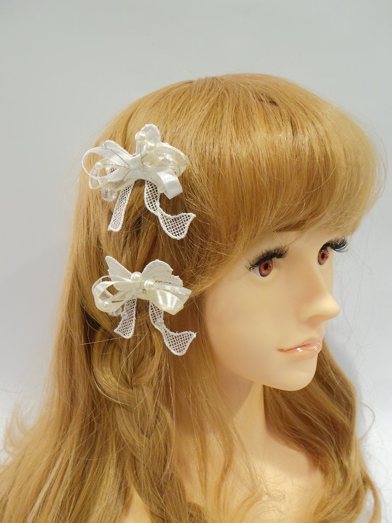 Super cute three-dimensional bow hair pitchfork -Lisa-Snail Design - Hair Accessories - Other Materials White