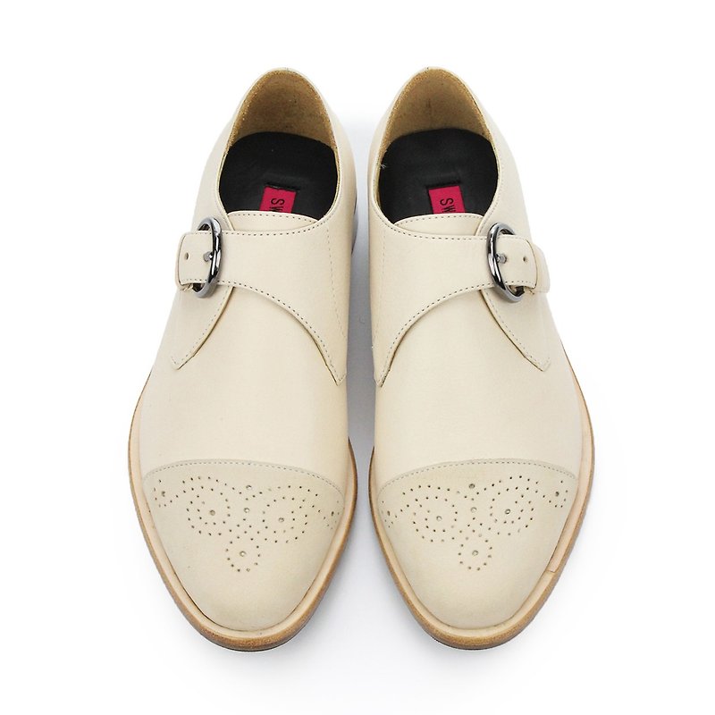 JAZZ M1120 OffWhite  leather Monk-Strap Shoes - รองเท้าหนังผู้ชาย - หนังแท้ ขาว