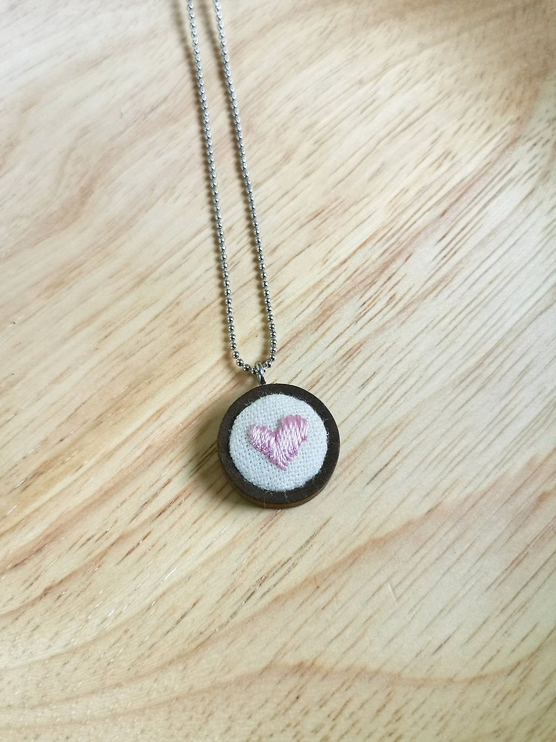 CaCa Crafts | Little Hand-embroidered Necklace [Little Pink Heart] - Necklaces - Other Materials Pink