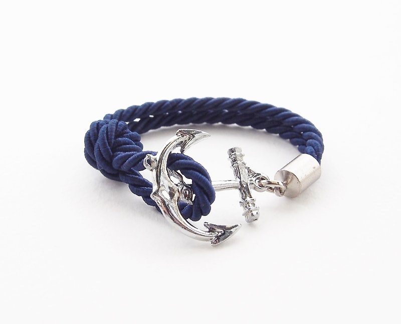 Navy blue nautical hook bracelet - สร้อยข้อมือ - วัสดุอื่นๆ สีน้ำเงิน