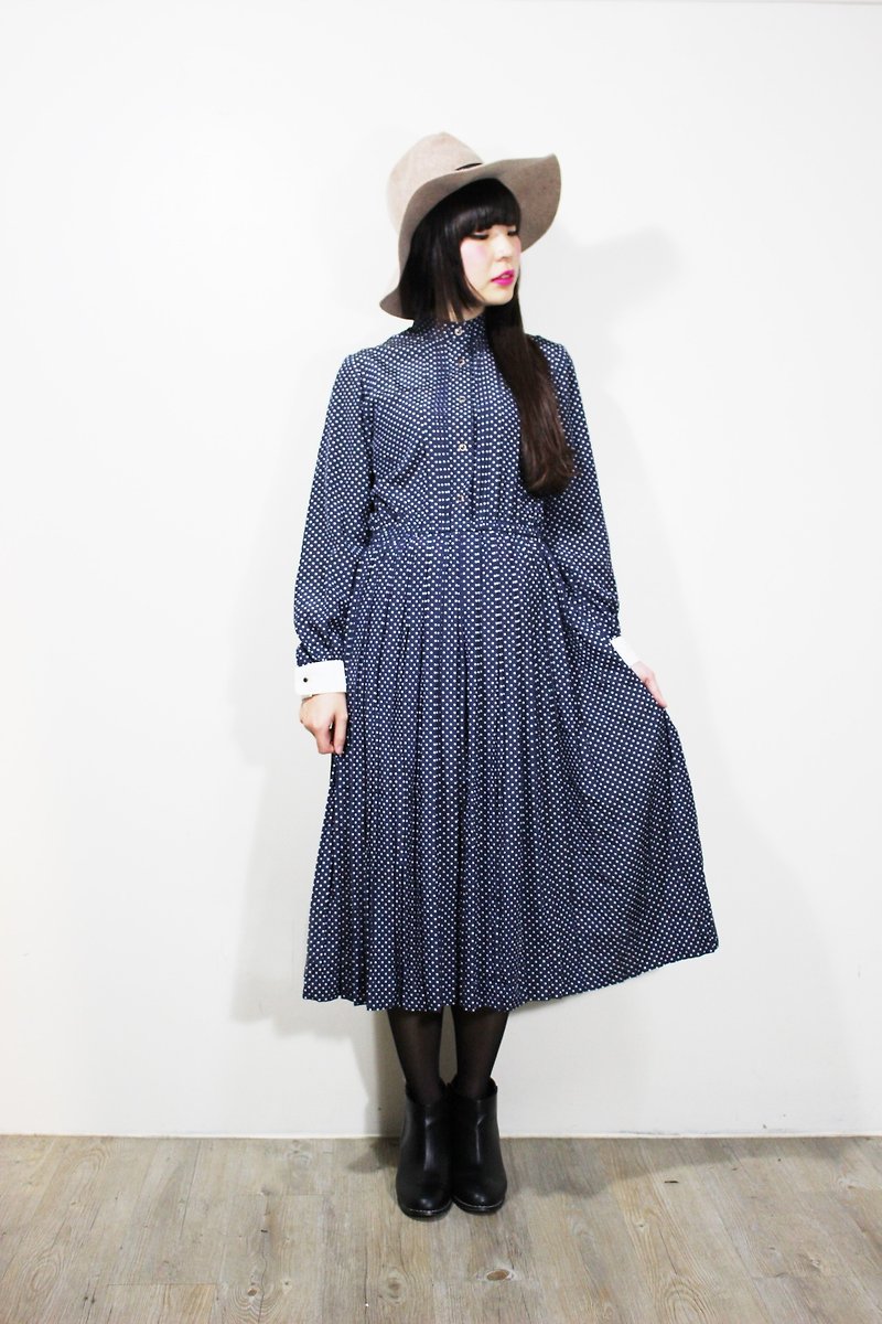Fairy Farm Factory (Vintage) dark blue delicate little white breasted long-sleeved dress bust {vintage} - One Piece Dresses - Other Materials Blue