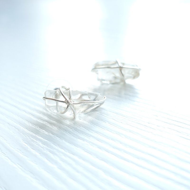 <RAW> Silver earrings handmade Whitewater boules - Earrings & Clip-ons - Gemstone White