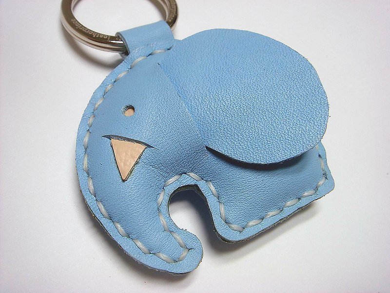 {Leatherprince 手工皮革} 台灣MIT 藍色 可愛 大象 純手工縫製 皮革 鑰匙圈 / New Laura the Elephant Leather Keychain ( Blue ) - チャーム - 革 