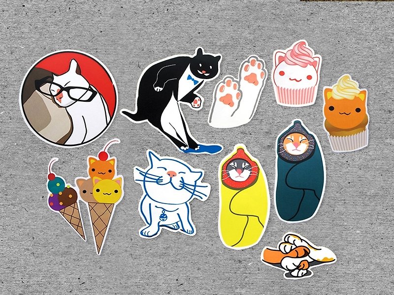 貓咪也時尚▲貼紙組(10入) - Stickers - Paper Multicolor