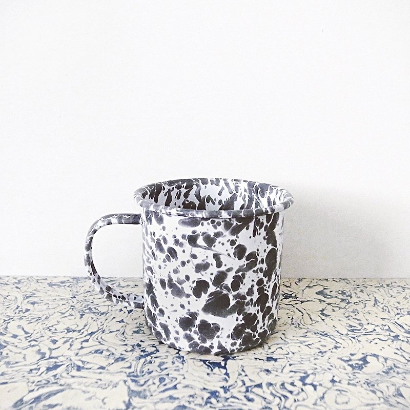 琺瑯 咖啡杯/馬克杯 灰色 - 珐瑯馬克杯-灰與白大理石紋