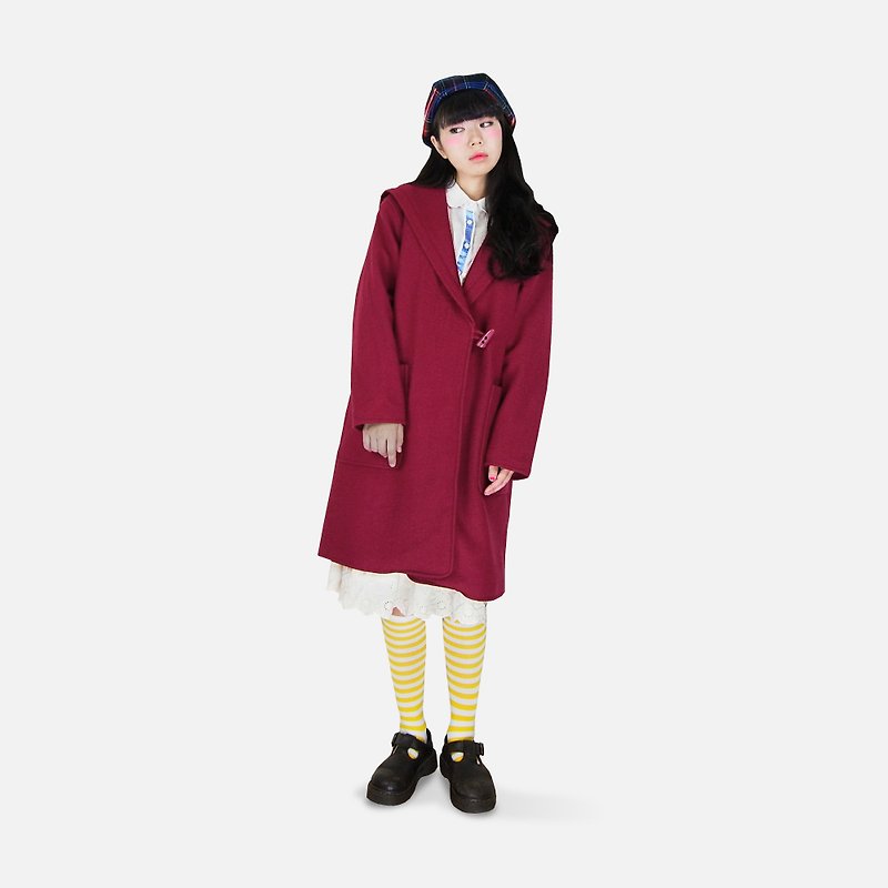 A‧PRANK: DOLLY :: VINTAGE retro with pink horns hooded large lapel wool coat jacket - Women's Casual & Functional Jackets - Cotton & Hemp 