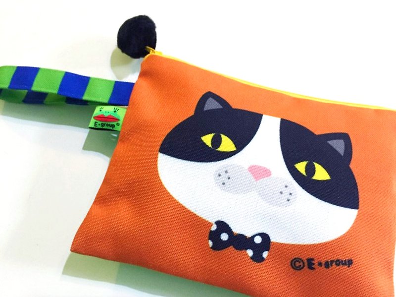 E*group portable square bag black and white meow green orange double-sided design storage bag universal bag - กระเป๋าเครื่องสำอาง - วัสดุอื่นๆ สีเขียว