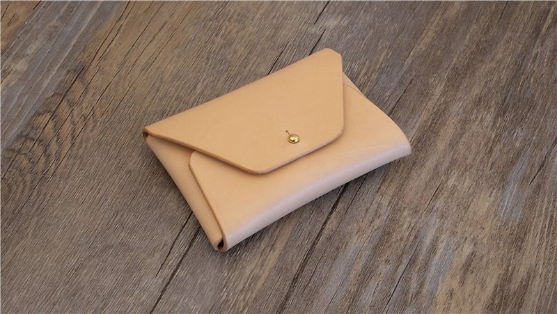 Handmade vegetable tanned leather business card holder zero wallet minimalism card packs - Coin Purses - Genuine Leather White