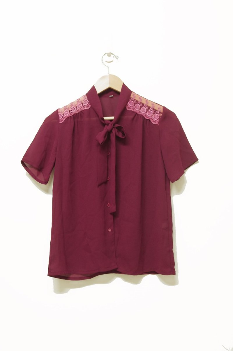 Chamaru and the cat♫~Mauve red bandage vintage shirt - Women's Shirts - Other Materials Red