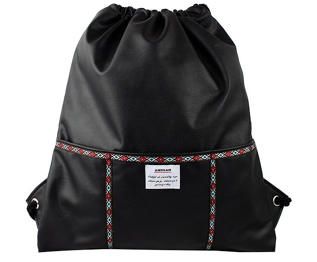 AMINAH-totem knitting mix and match ethnic style backpack-black