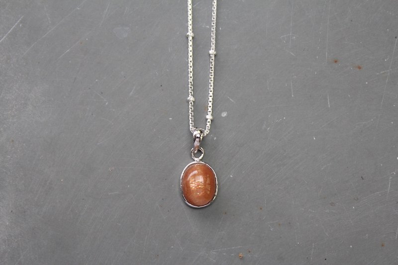Sunstone天然石-大地系太陽石925純銀項鍊 - 項鍊 - 寶石 橘色