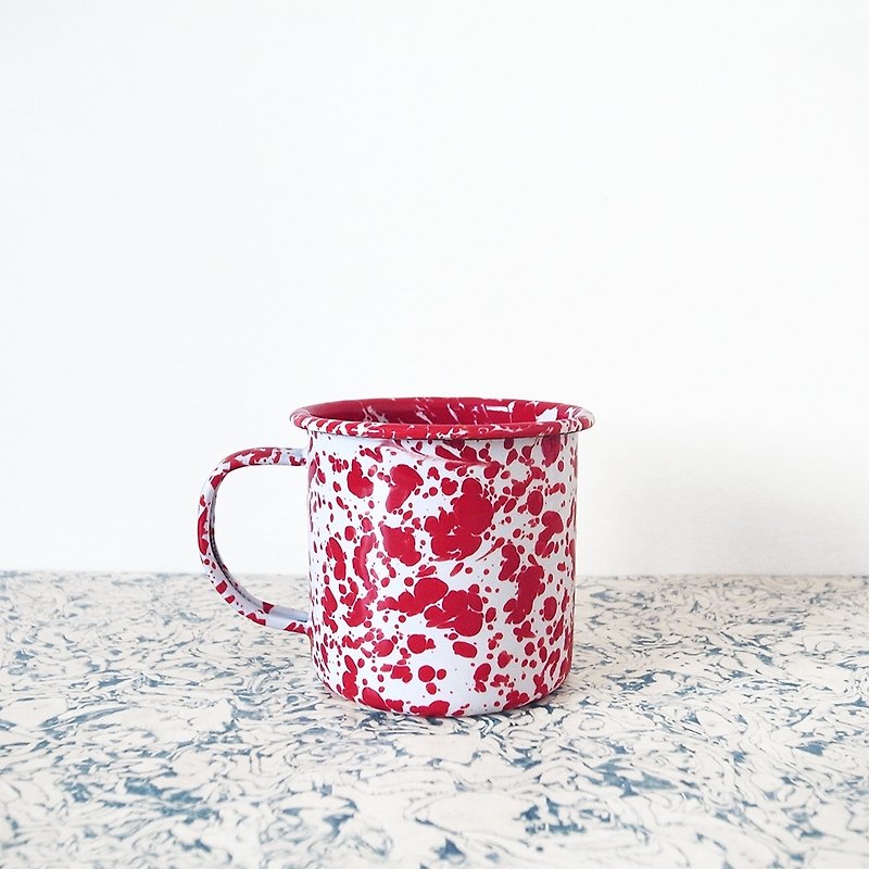 Enamel mug - red and white marbling - แก้วมัค/แก้วกาแฟ - วัตถุเคลือบ สีแดง