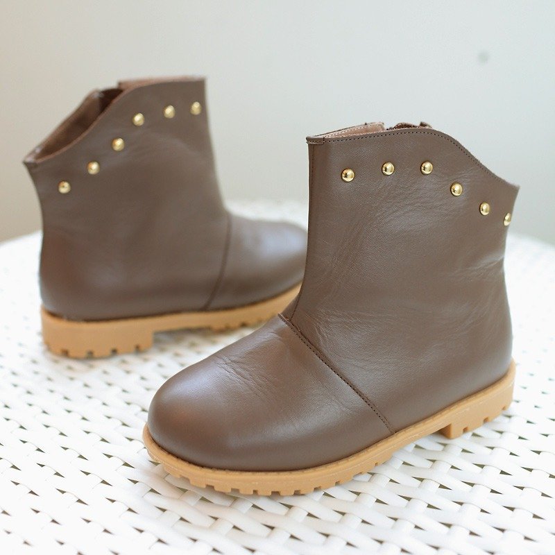 Taiwan Handmade Metallic Leather Children's Short Boots-Brown - รองเท้าเด็ก - หนังแท้ สีนำ้ตาล