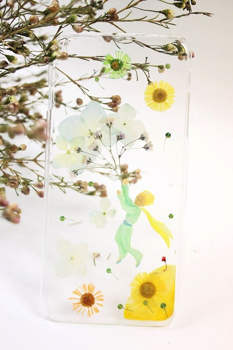 Taiwan Free Shipping Hand-painted Little Prince X Pressed Flower Phone Case - เคส/ซองมือถือ - พืช/ดอกไม้ หลากหลายสี