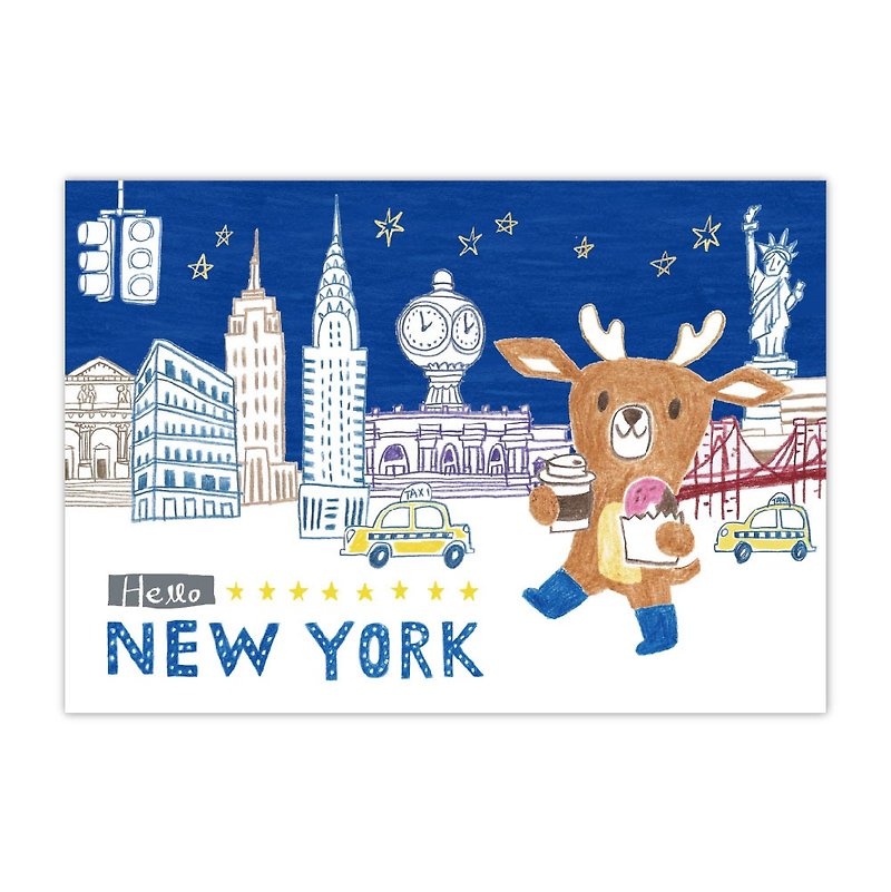 [Poca] Illustrated postcard: Flying Tour of the City Series, Hip Card Tour to New York, USA (No. 05) - Cards & Postcards - Paper Blue