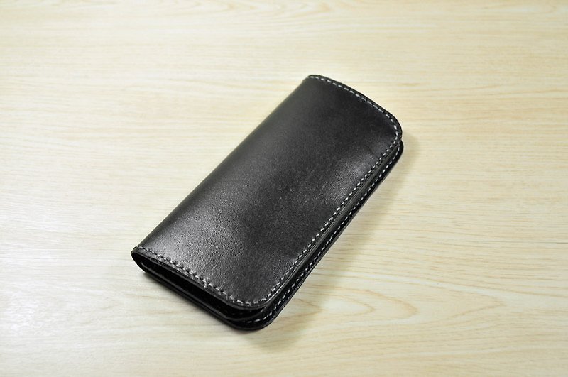 MICO Hand-stitched Simple Long Wallet/ Long Clip/ Wallet/ Treasure Cloth (Black) - Wallets - Genuine Leather Black