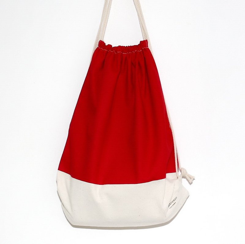 Silverbreeze~束口後背包~彩虹系列(大紅) (B20) - 水桶包/束口袋 - 棉．麻 紅色