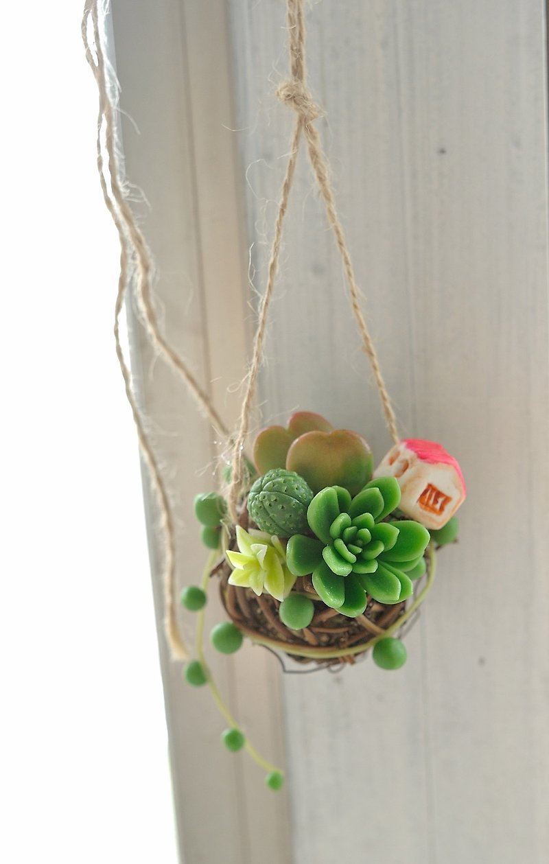 Sweet Dream☆Mini Clay Bionic Succulent Flower Ball Pendant - Plants - Clay Green