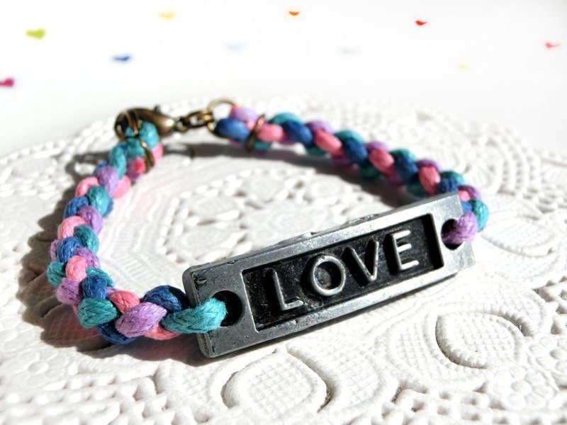 【優娜手作】 LOVE 字母排槍黑款腊繩手鍊 - Bracelets - Other Metals Multicolor