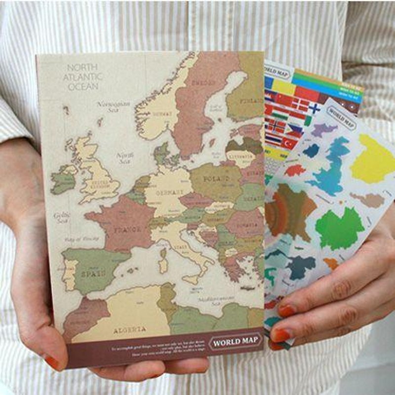 Dessin x Indigo-世界地圖線條筆記本-復古,IDG02985 - 筆記本/手帳 - 紙 咖啡色