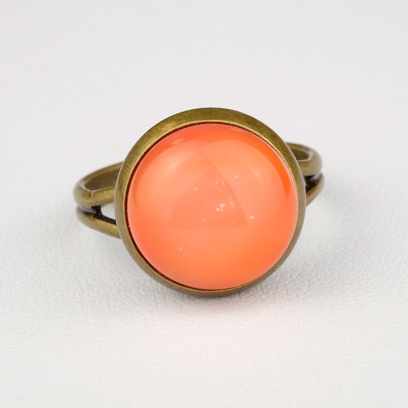 夕陽 手工玻璃 古銅戒指 - 戒指 - 玻璃 橘色