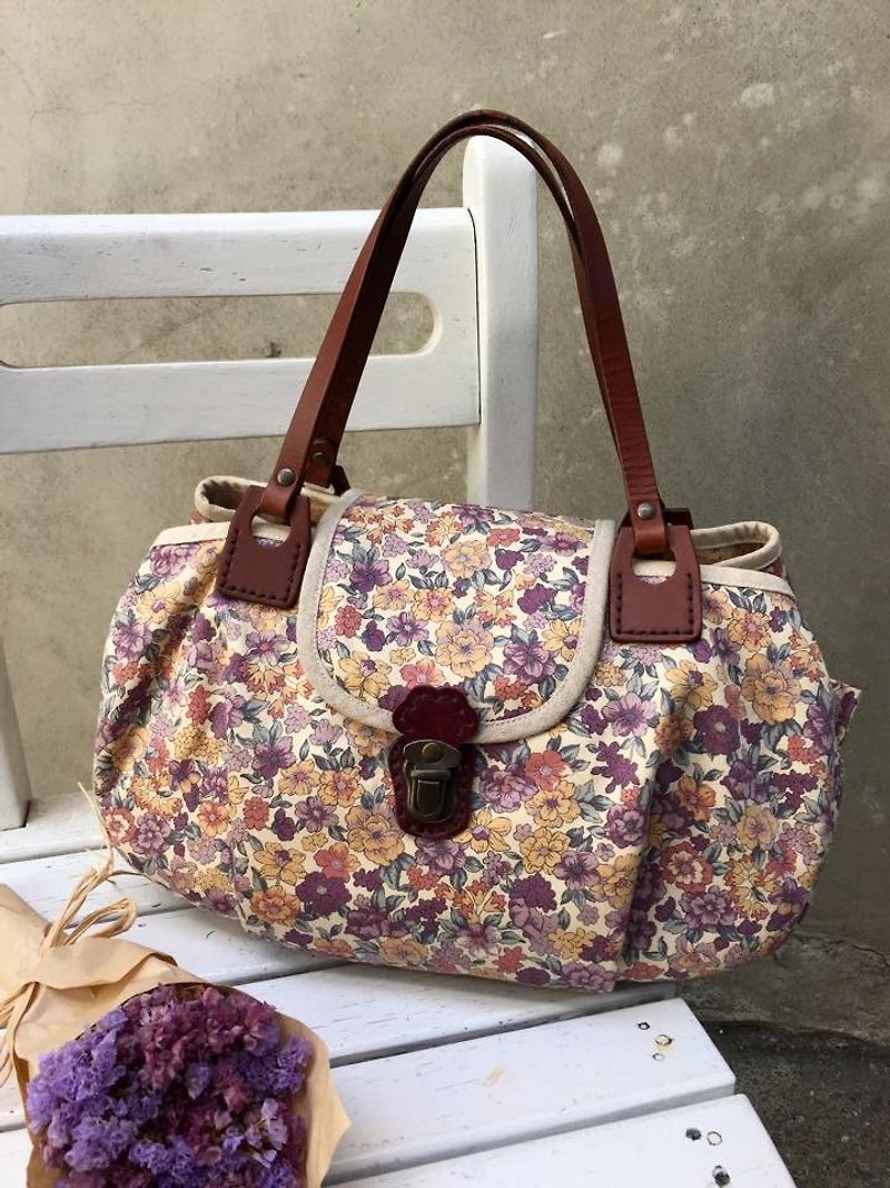 ﹞ ﹝ Clare cloth hand-made leather patchwork three French romantic purple bag handbag - กระเป๋าถือ - วัสดุอื่นๆ สีม่วง