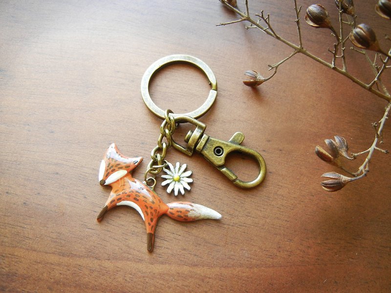*coucoubird*Hand-painted little fox charm - Keychains - Other Metals Orange