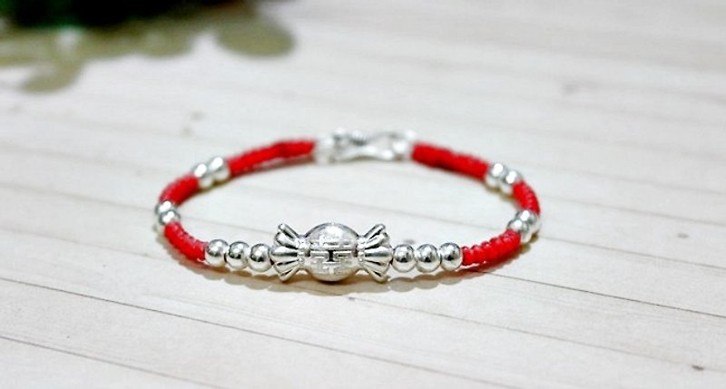Hand-knitted silk Wax thread X silver jewelry_囍事//You can choose your own color// #新人礼#Girlfriend wedding - Bracelets - Wax Red