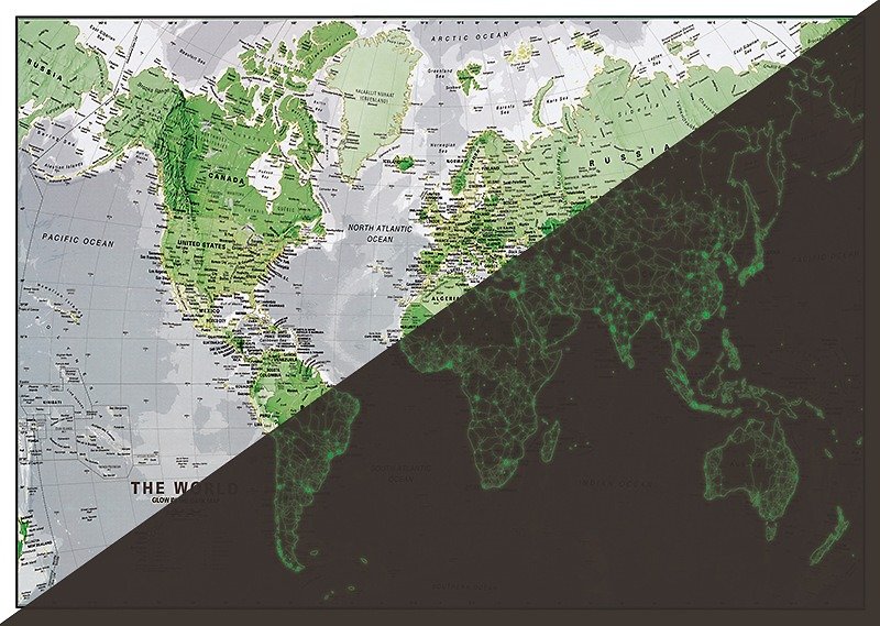 夜光世界地圖 馬路脈絡 雪銅紙海報 無背膠非壁貼 86x60cm - 壁貼/牆壁裝飾 - 紙 綠色