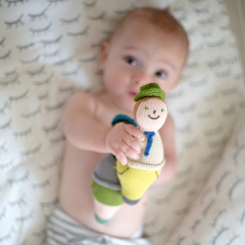 美國 Blabla Kids | 純棉針織安撫搖鈴娃娃-DAD 1-12-065 - 嬰幼兒玩具/毛公仔 - 棉．麻 綠色