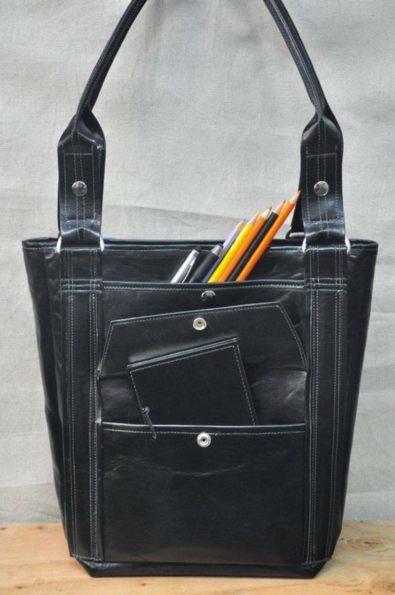 Adult's school bag (PU leather version) - Messenger Bags & Sling Bags - Genuine Leather Black